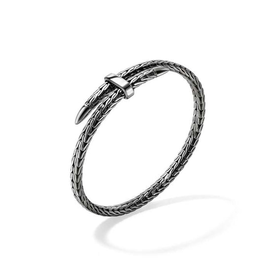 John Hardy Spear Flex Cuff Bracelet in Sterling Silver with Black Rhodium, Size Small