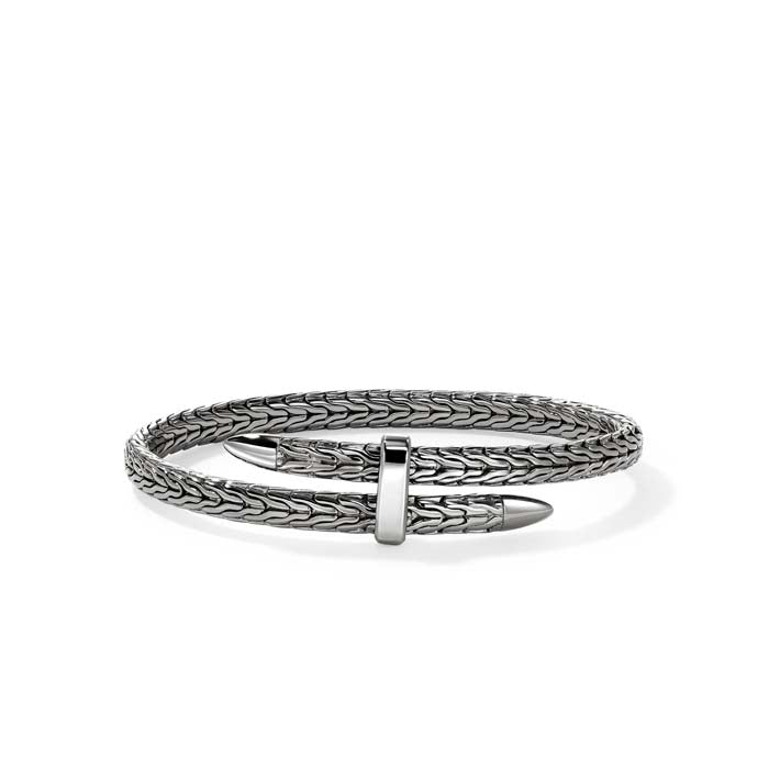 John Hardy Spear Flex Cuff Bracelet in Sterling Silver with Black Rhodium, Size Small