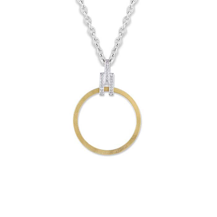 Lika Behar Deck Diamond Circle Pendant Necklace in 24K Fusion Gold and Sterling Silver