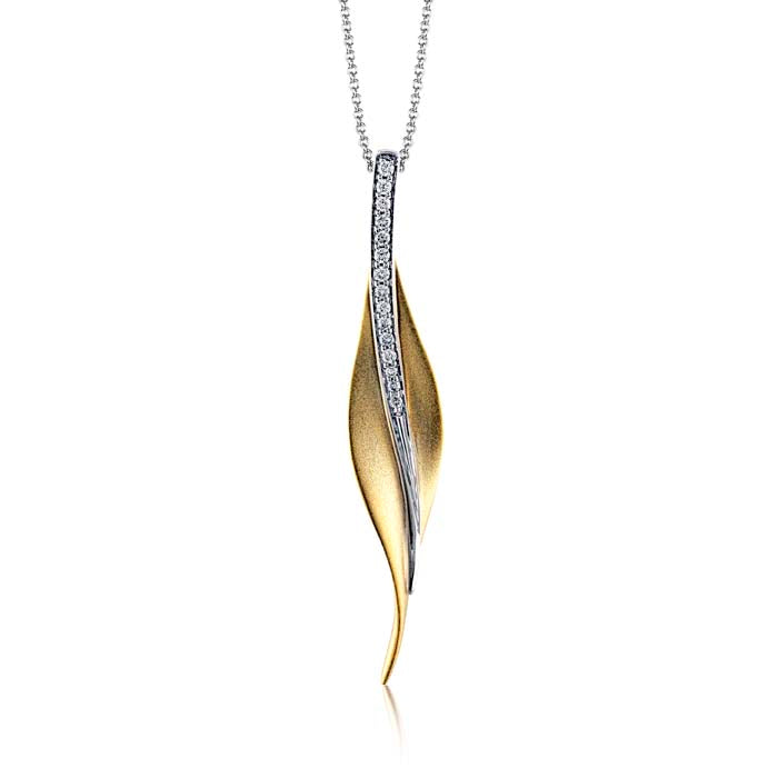 Simon G. Garden Collection Leaf 18K Yellow and White Gold Pendant with .10CTW Diamonds