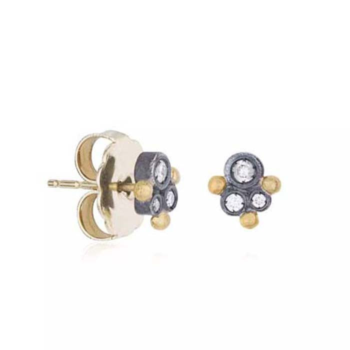 Lika Behar Dylan Earrings with Diamonds in 24K Yellow Gold and Oxidized Sterling Silver