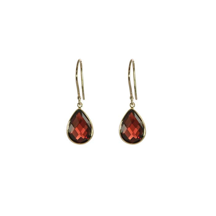 Mountz Collection Garnet Pear Shape Dangle Earrings in 14K Yellow Gold