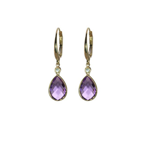 Mountz Collection Amethyst Briolette and Diamond Drop Earrings in 14K Yellow Gold