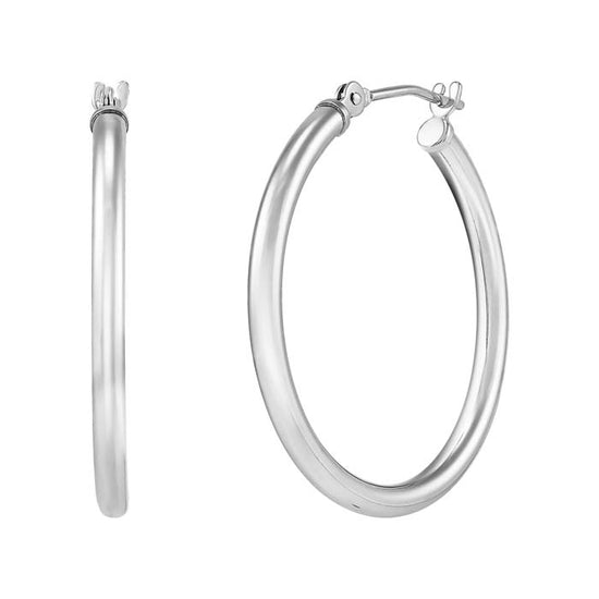 Mountz Collection 2 x 25 mm Round Tube Hoop Earrings in 14K White Gold