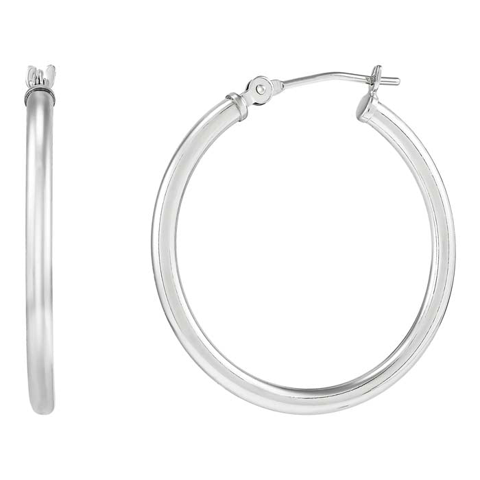 Mountz Collection 2 x 25 mm Round Tube Hoop Earrings in 14K White Gold