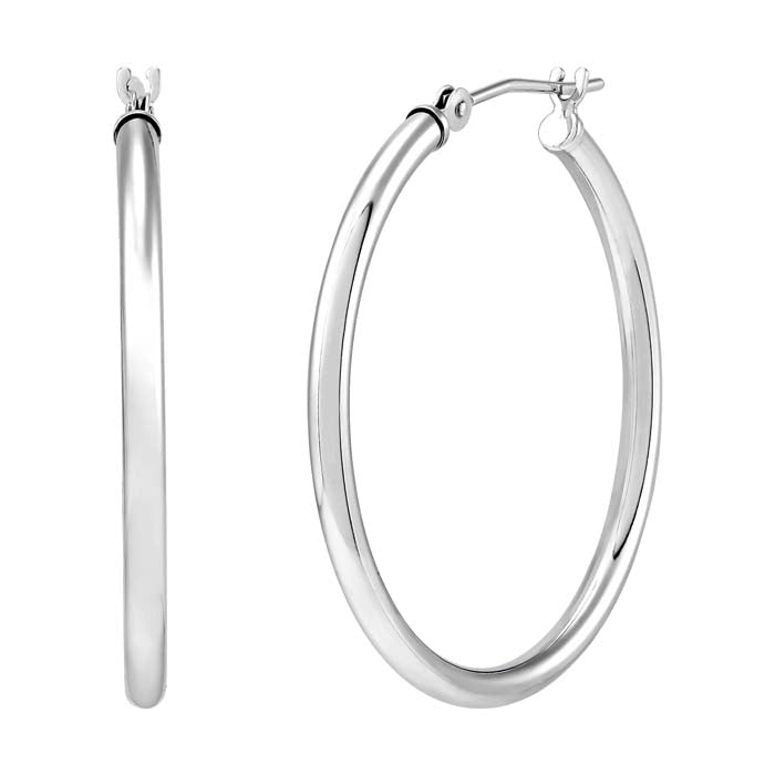 Mountz Collection 2 x 30mm Round Tube Hoop Earrings in 14K White Gold