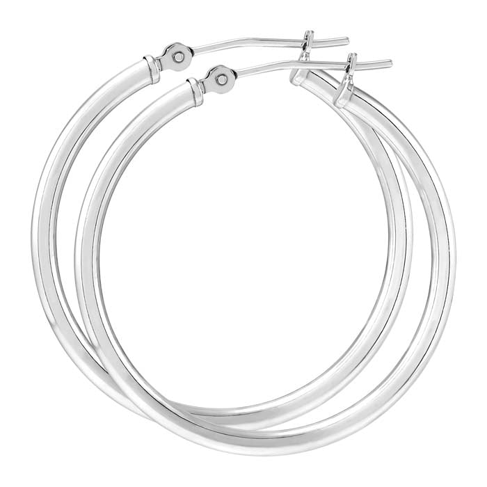 Mountz Collection 2 x 30mm Round Tube Hoop Earrings in 14K White Gold