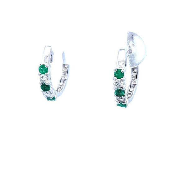 Mountz Collection Emerald and Diamond Huggie Earrings in 14K White Gold