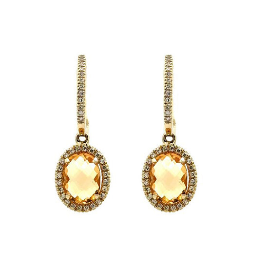 Mountz Collection Citrine and Diamond Drop Earrings in 14K Yellow Gold