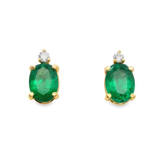 Mountz Collection Emerald and Diamond Earrings in 14K Yellow Gold