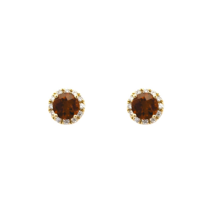 Mountz Collection Garnet and Diamond Halo Earrings in 14K Yellow Gold