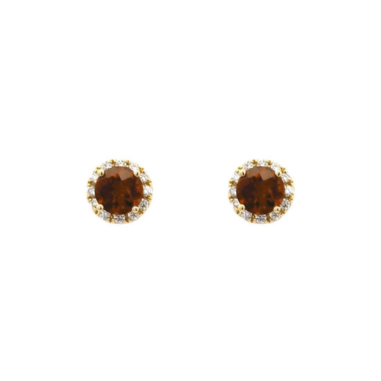 Mountz Collection Garnet and Diamond Halo Earrings in 14K Yellow Gold