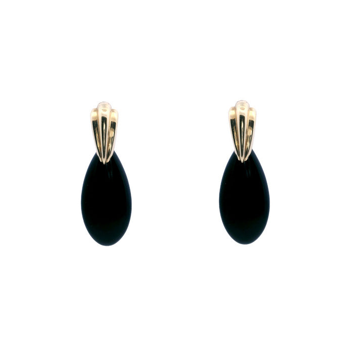 Estate Black Onyx Drop Earrings in 14K Yellow Gold