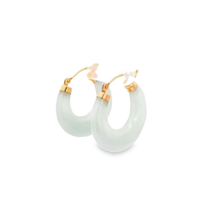 Estate Nephrite Jade Hoop Earrings in 14K Yellow Gold