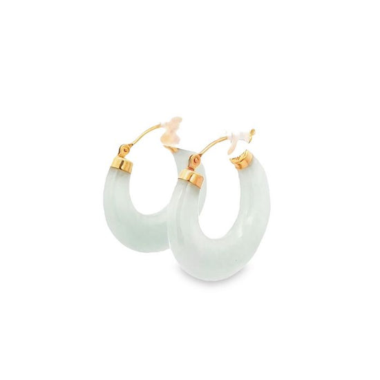 Estate Nephrite Jade Hoop Earrings in 14K Yellow Gold