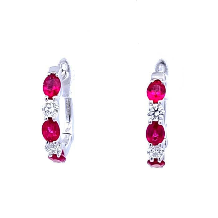 Mountz Collection Oval Ruby and Diamond Hinged Hoop Earrings in 14K White Gold