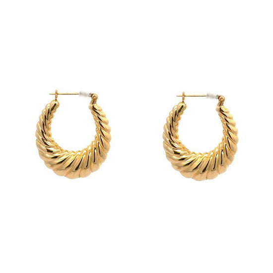 Estate Shrimp Hoop Earrings in 14K Yellow Gold