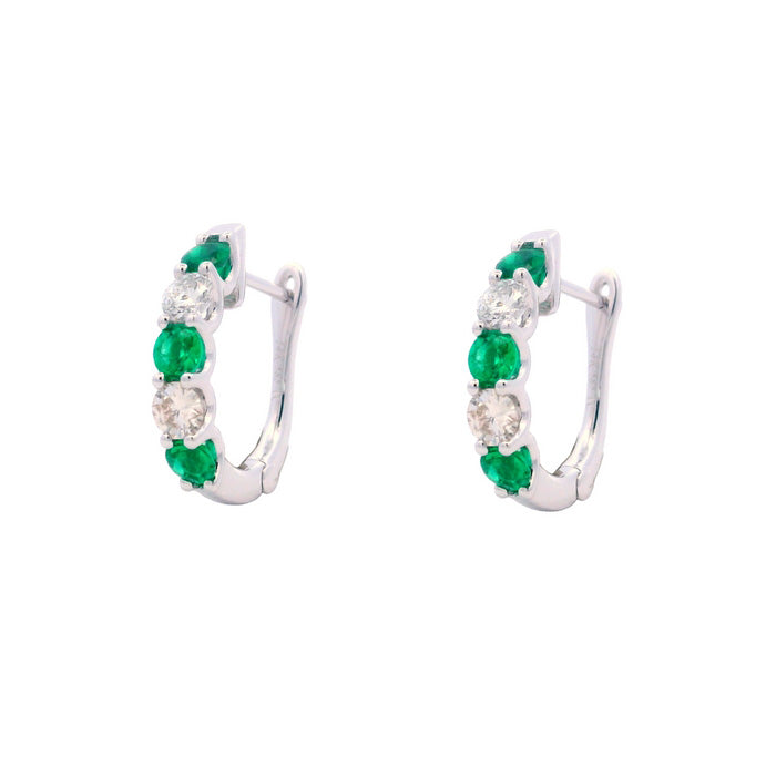 Mountz Collection Emerald and Diamond Oval Hoop Earrings in 14K White Gold