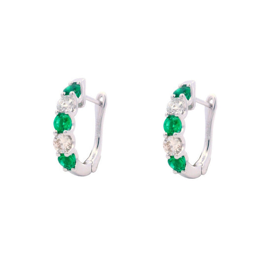 Mountz Collection Emerald and Diamond Oval Hoop Earrings in 14K White Gold