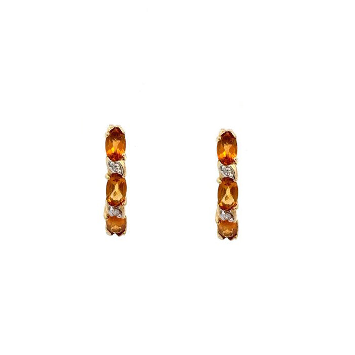 Estate Citrine and Diamond J-Hoop Style Earring in 14K Yellow Gold