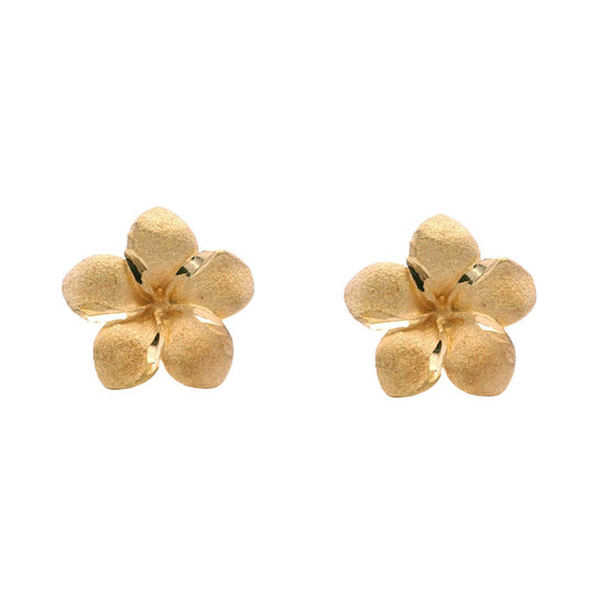 Estate 5-Petal Flower Stud Earrings in 14K Yellow Gold