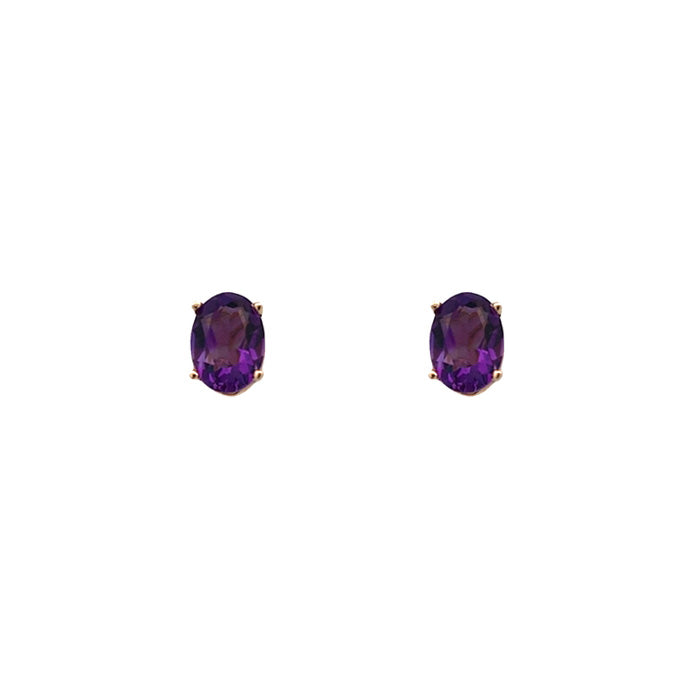 Estate Oval Amethyst Stud Earrings in 14K Yellow Gold