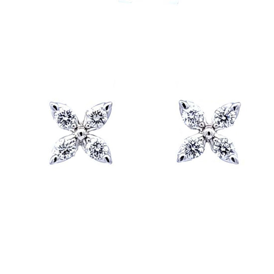 Mountz Collection 4-Petal Flower Earrings in 14K White Gold