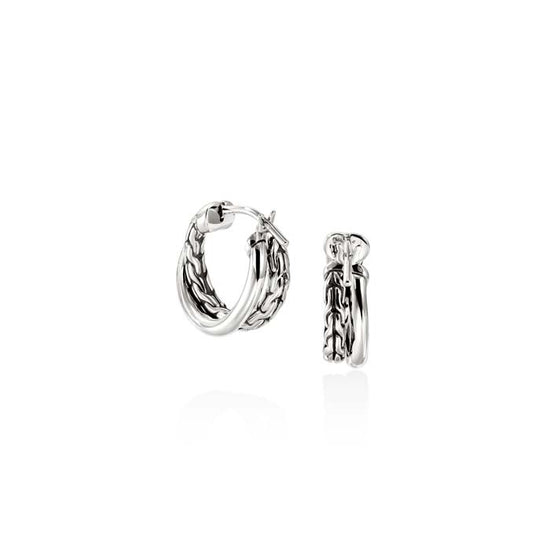 John Hardy Essential Crossover Hoop Earring in Sterling Silver, 9.5MM