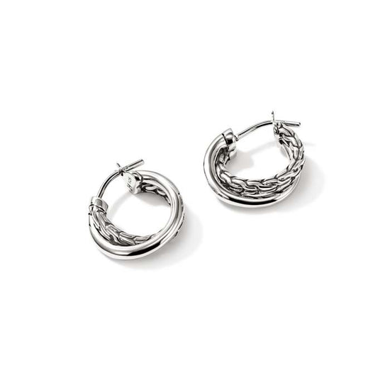 John Hardy Essential Crossover Hoop Earring in Sterling Silver, 9.5MM