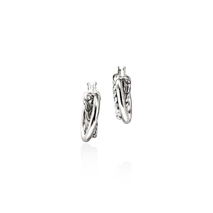 John Hardy Essential Crossover Hoop Earring in Sterling Silver, 9.5MM