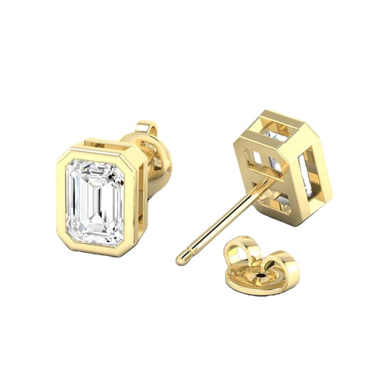 Mountz Collection Lab Grown Emerald Cut Diamond Solitaire Stud Earrings in 14K Yellow Gold