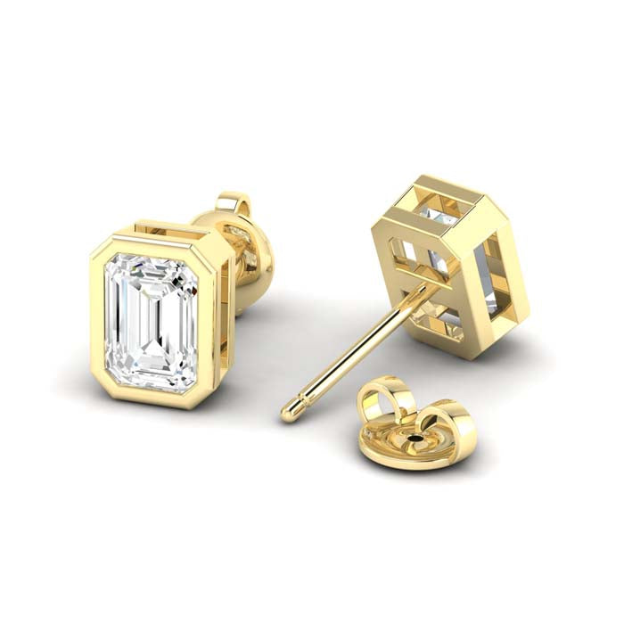 Mountz Collection Lab Grown Emerald Cut Diamond Solitaire Stud Earrings in 14K Yellow Gold