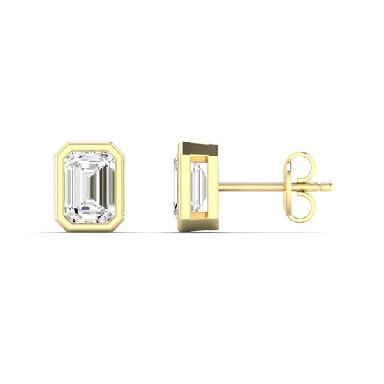 Mountz Collection Lab Grown Emerald Cut Diamond Solitaire Stud Earrings in 14K Yellow Gold