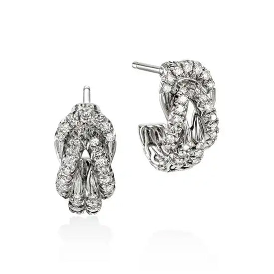 John Hardy Love Knot Diamond Pavé Huggie Earrings in Sterling Silver