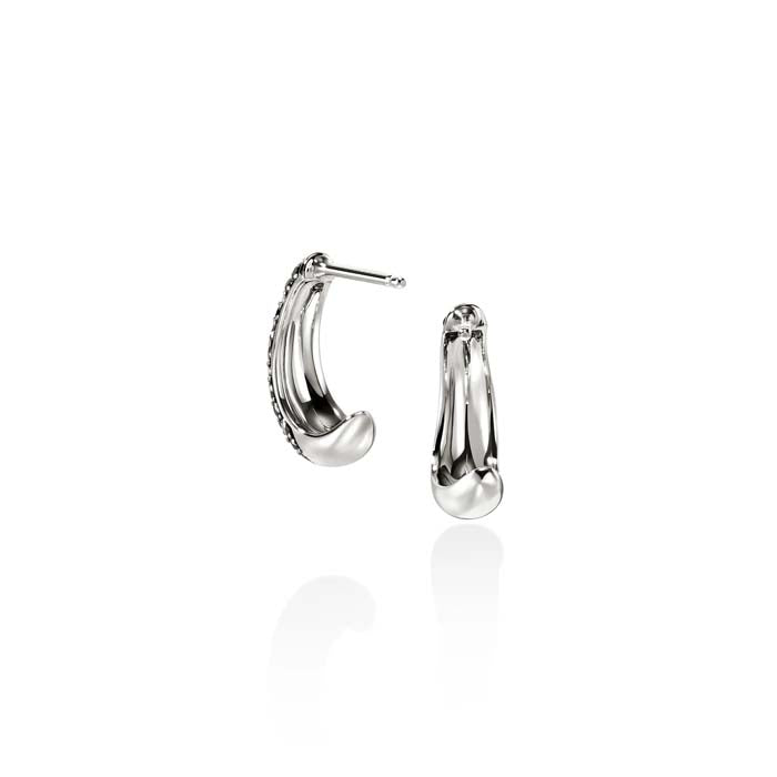 John Hardy Surf Hoop Earrings "Black Sand" Diamond Pavé Earrings in Sterling silver, 15.5mm