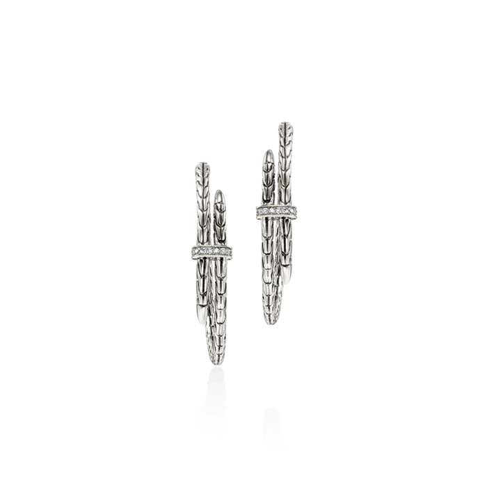 John Hardy Spear Hoop Earrings with Diamonds in Sterling Silver