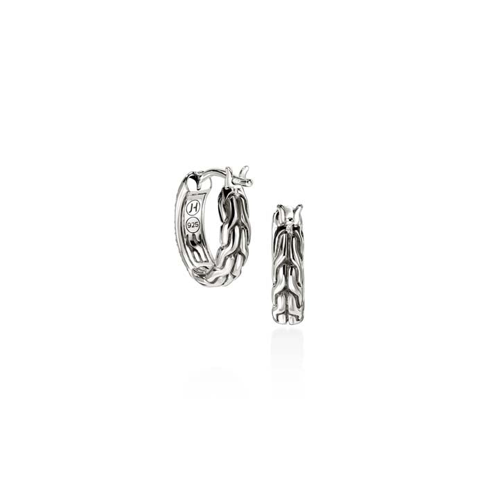 John Hardy Essentials "Black Sand" Diamond 9mm Hoop Earrings in Sterling Silver