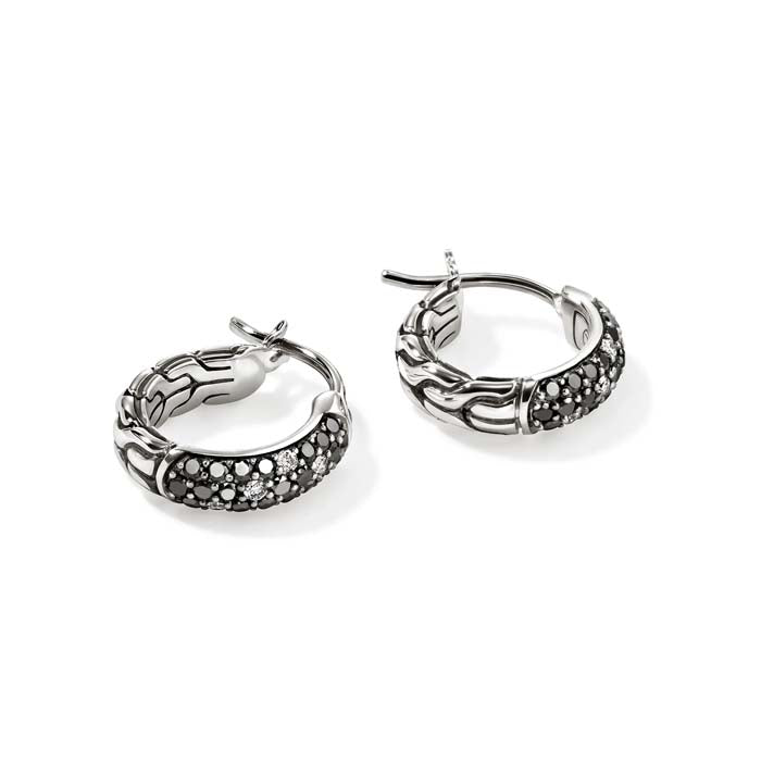 John Hardy Essentials "Black Sand" Diamond 9mm Hoop Earrings in Sterling Silver