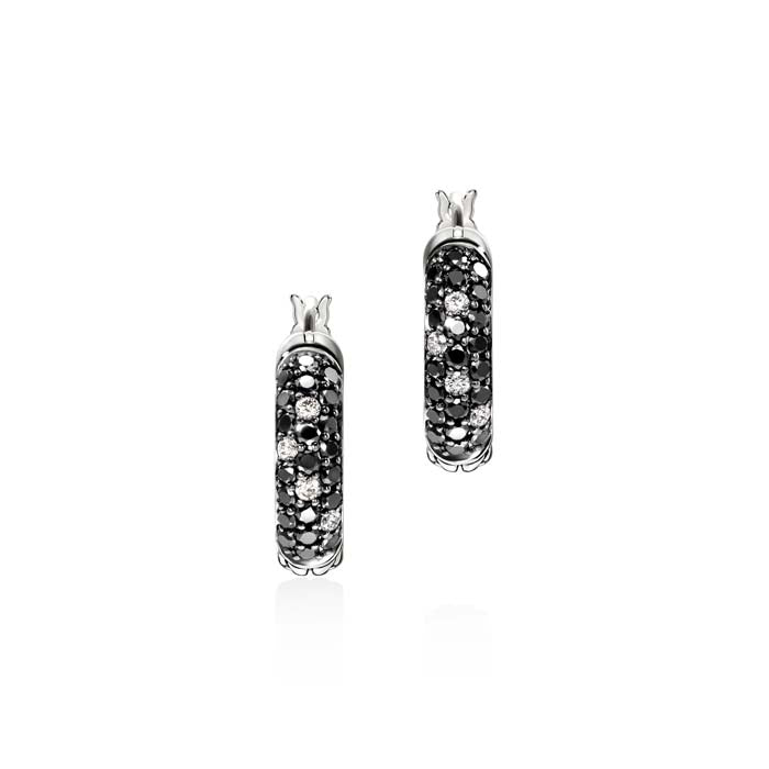 John Hardy Essentials "Black Sand" Diamond 9mm Hoop Earrings in Sterling Silver