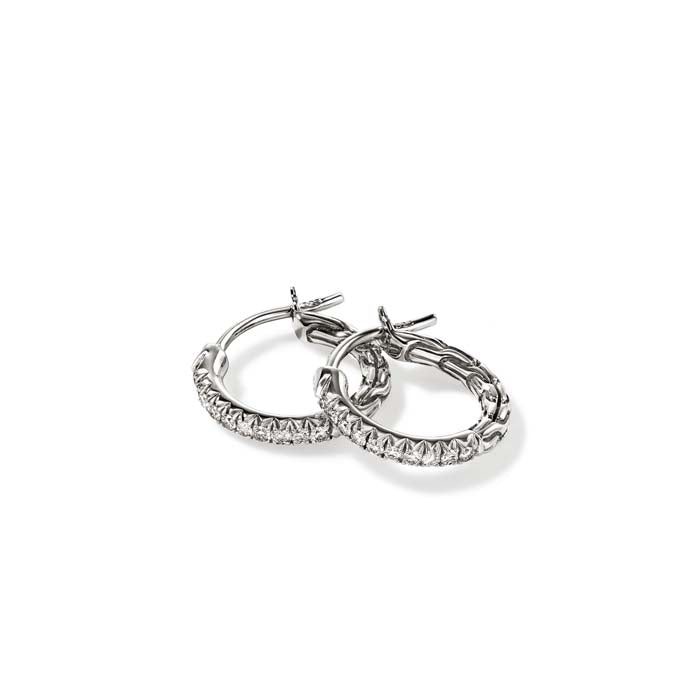 John Hardy Pavé Diamond 9MM Hoop Earring in Sterling Silver