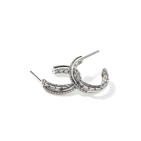 John Hardy Essential Diamond Pavé Crossover Hoop Earring in Sterling Silver, 20.5MM