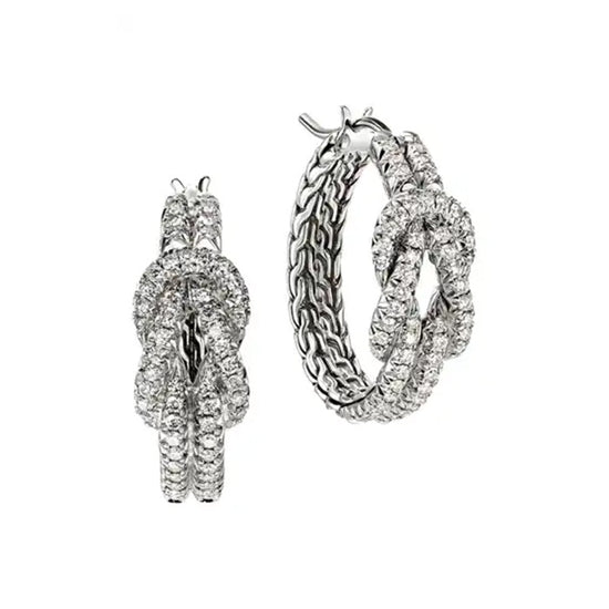 John Hardy Love Knot Diamond Pavé Hoop Earrings in Sterling Silver