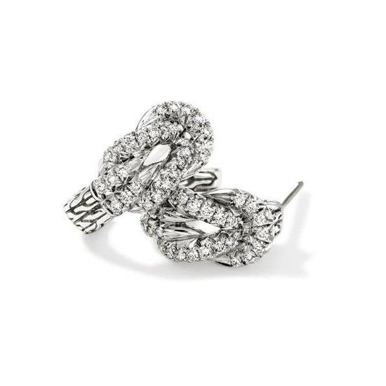 John Hardy Love Knot Diamond Pavé Huggie Earrings in Sterling Silver