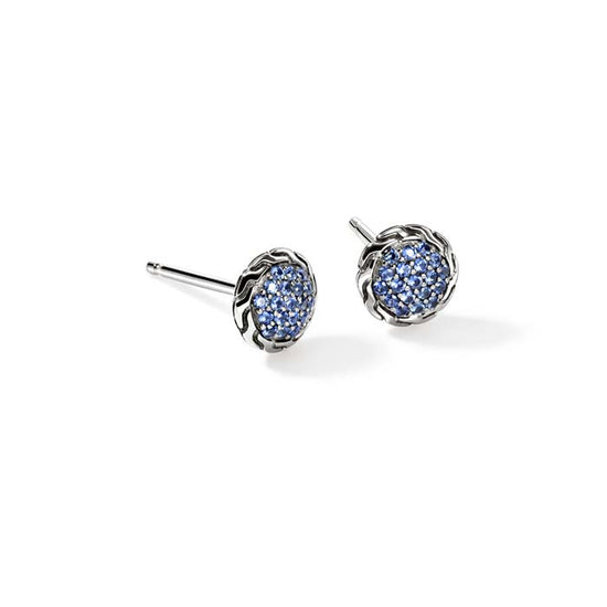 John Hardy Essential Blue Sapphire Pavé Stud Earrings in Sterling Silver, 7MM