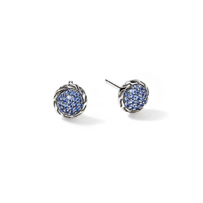 John Hardy Essential Blue Sapphire Pavé Stud Earrings in Sterling Silver, 7MM