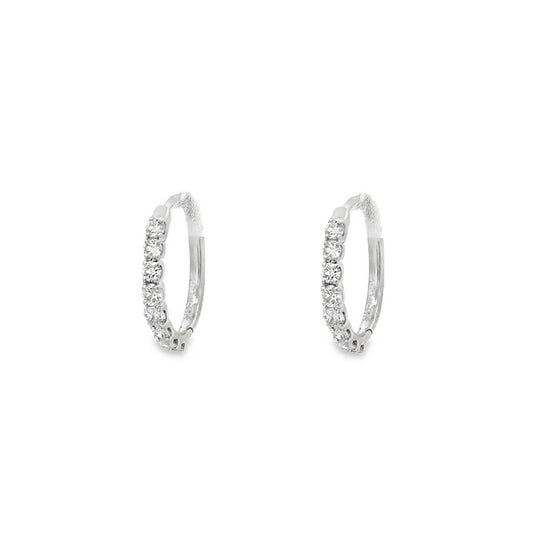 Mountz Collection Diamond Oval Huggie Earrings in 14K White Gold