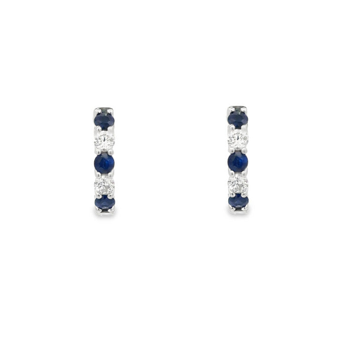 Mountz Collection Sapphire and Diamond Round Huggie Earrings in 14K White Gold