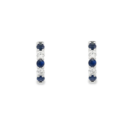 Mountz Collection Sapphire and Diamond Round Huggie Earrings in 14K White Gold