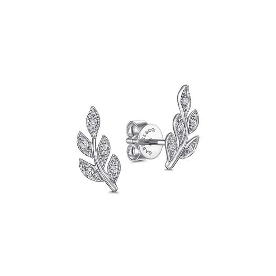 Gabriel & Co. Diamond Leaf Stud Earrings in 14K White Gold