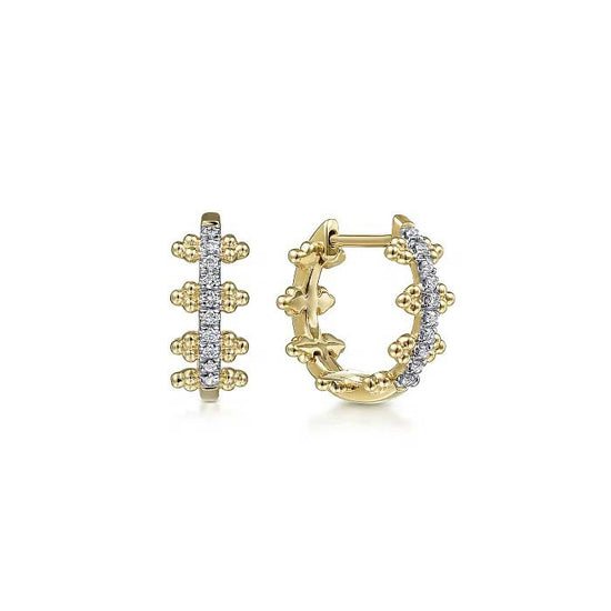 Gabriel & Co. .10CTW Beaded Pavé Diamond Huggie Earrings in 14K Yellow Gold (Gaby Bujukan Collection)